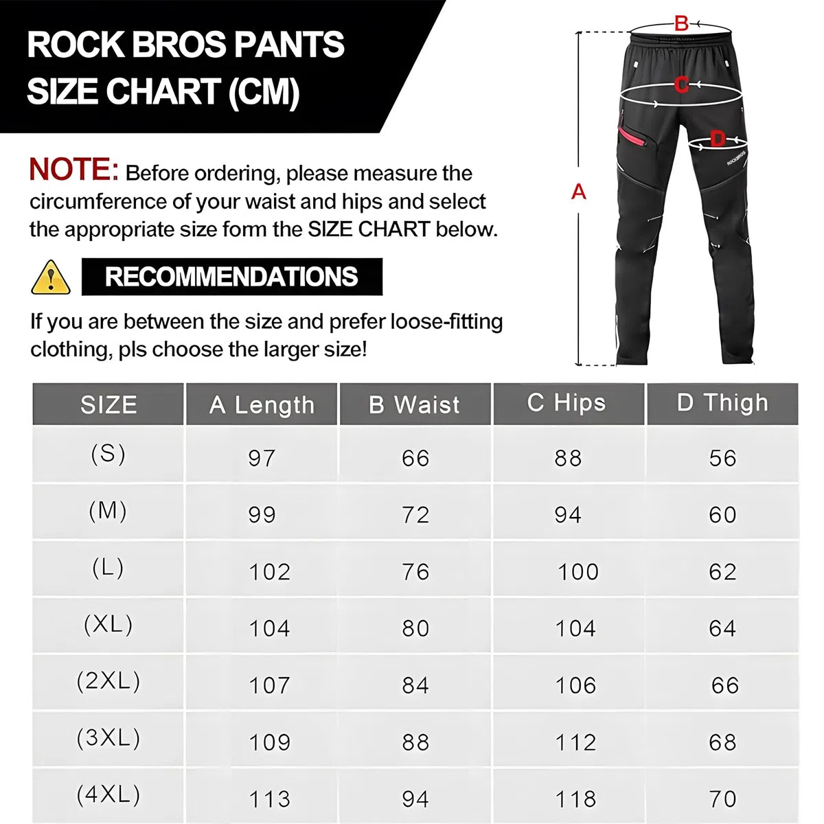 ROCKBROS Pantalon Polaire Cycliste d'hiver Homme Femme Thermique Coupe Vent Imperméable Noir pour Vélo VTT