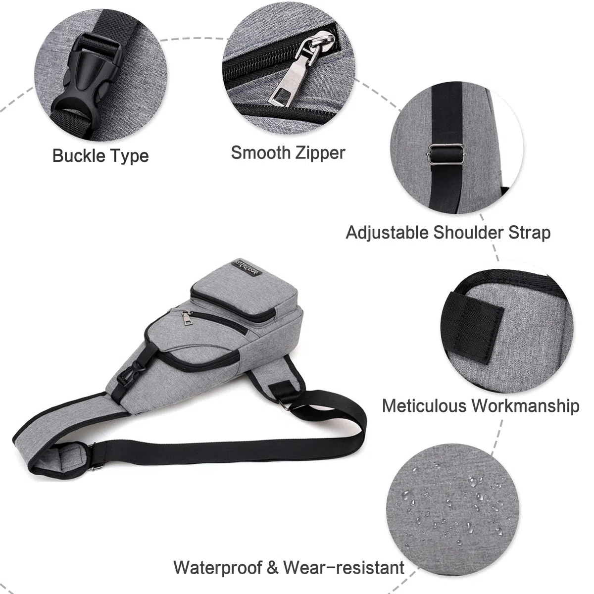 Petit sac à bandoulière pour homme avec port de charge USB, sac de poitrine léger pour randonnée, cyclisme, voyage