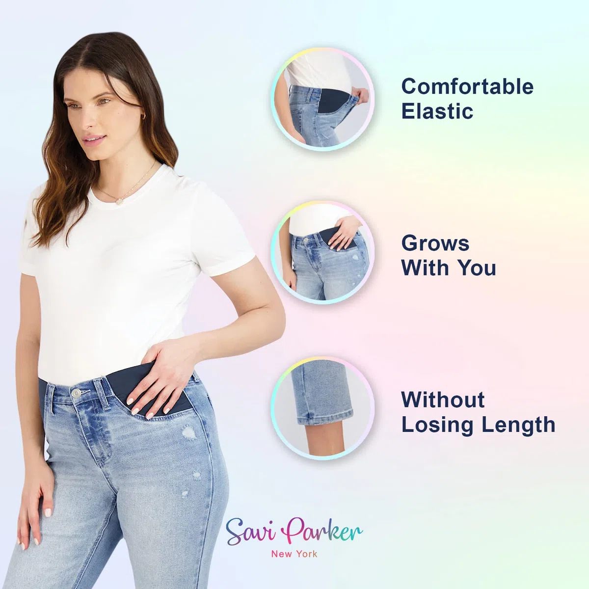 Savi Parker Jeans de maternité pour Femme, Pantalon élastique Taille Haute et Jambe Droite, vêtement de Grossesse pour Toutes Les Saisons, Entrejambe de 66,5 cm