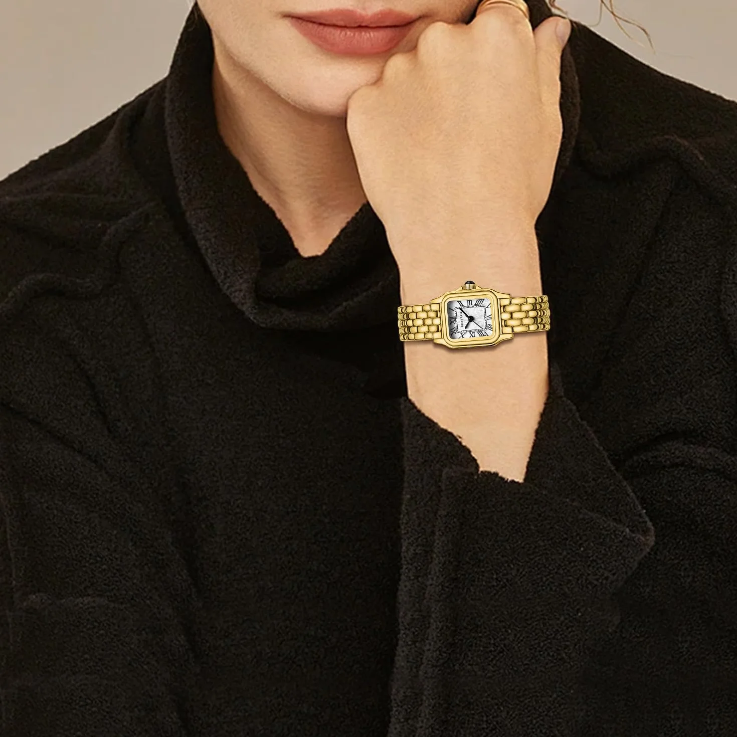 CHEETAH Montres pour Femmes à Quartz Analogique avec Bracelet Vintage, Boîtier Rectangulaire, Cadran Romain, Montre-Bracelet Numérique étanche Acier Inoxydable Petit Cadran pour Femmes et Filles