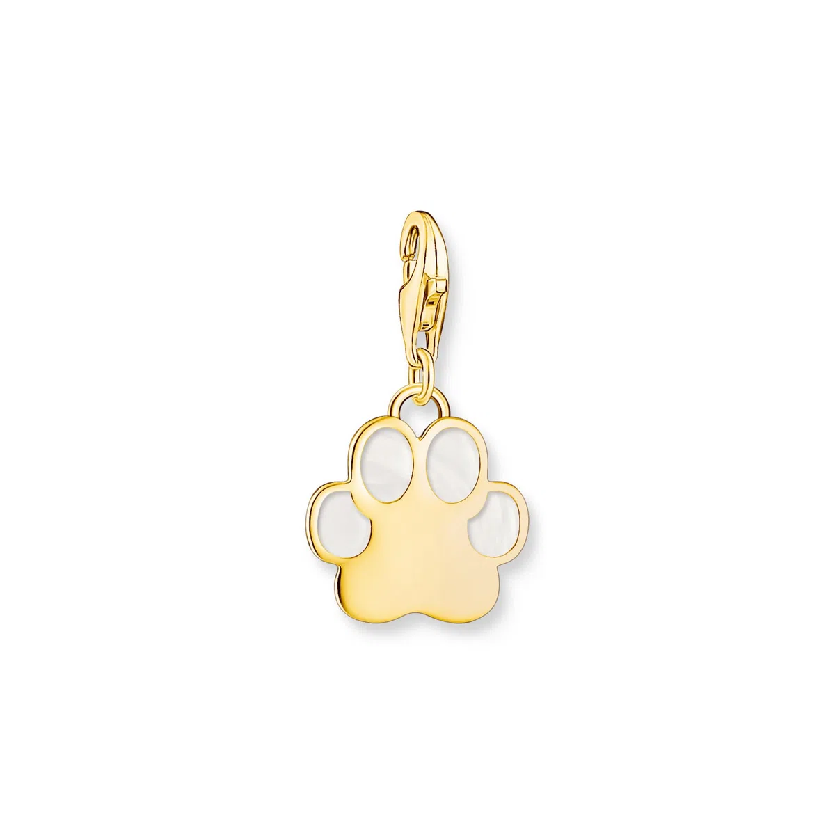 Thomas Sabo Pendentif Charm patte de chien orné d’émail à froid blanc Argent Sterling 925, Doré Or Jaune 18 Carats, Émail À Froid