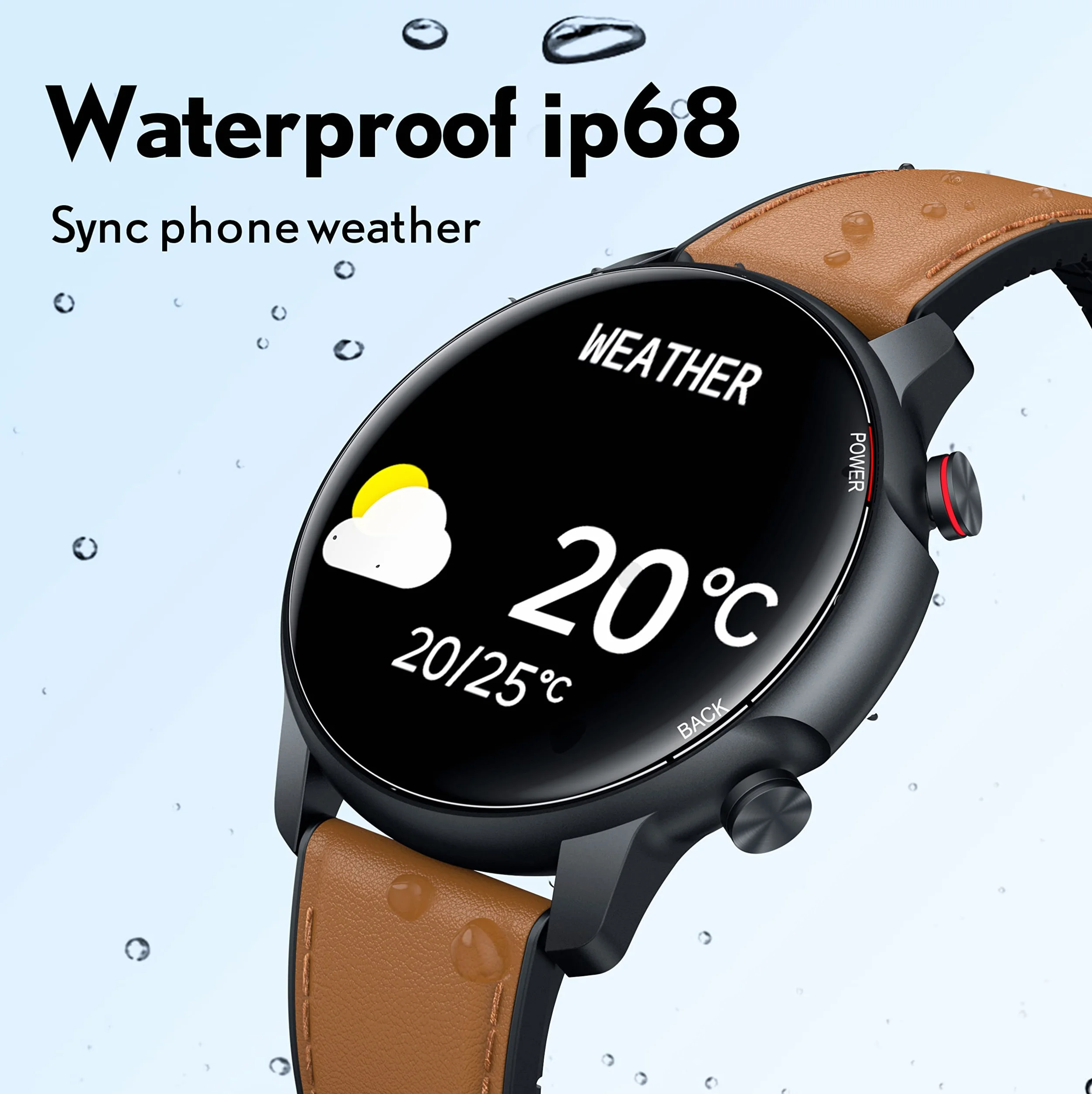 Smartwatch Homme Montre Connectée Sport 1,32 Pouces IP68 Étanche Écran Tactile Bracelet Connectee Moniteur Sommeil Fréquence Cardiaque Podomètre Fitness Tracker Android iOS Ronde Cuir