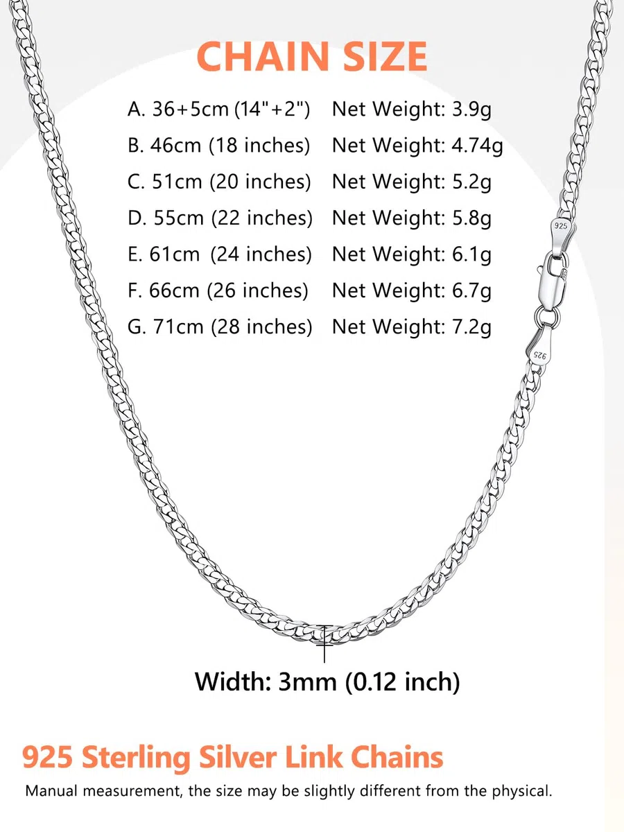 Silvora Collier Chaine en Argent Massif Homme Chaîne Femme 3MM/5MM Argent Sterling 925 Collier Maille Cubain/Figaro Longueur[36/46/51/55/61/66/71cm] Bijoux Cadeau Noël Fêtes Pères Mères