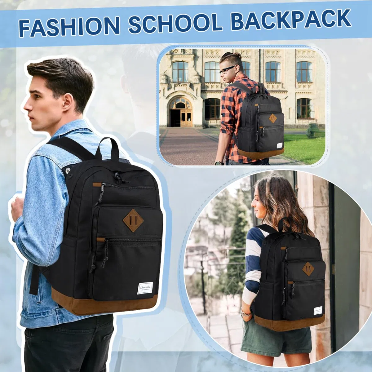 Chase Chic Sac A Dos Homme Femme, Sac D'école Antivol Sac De Ville D'affaires Loisirs Résistant à L'eau Pour College Travail École Voyage Adolescent étudiants 18,8L