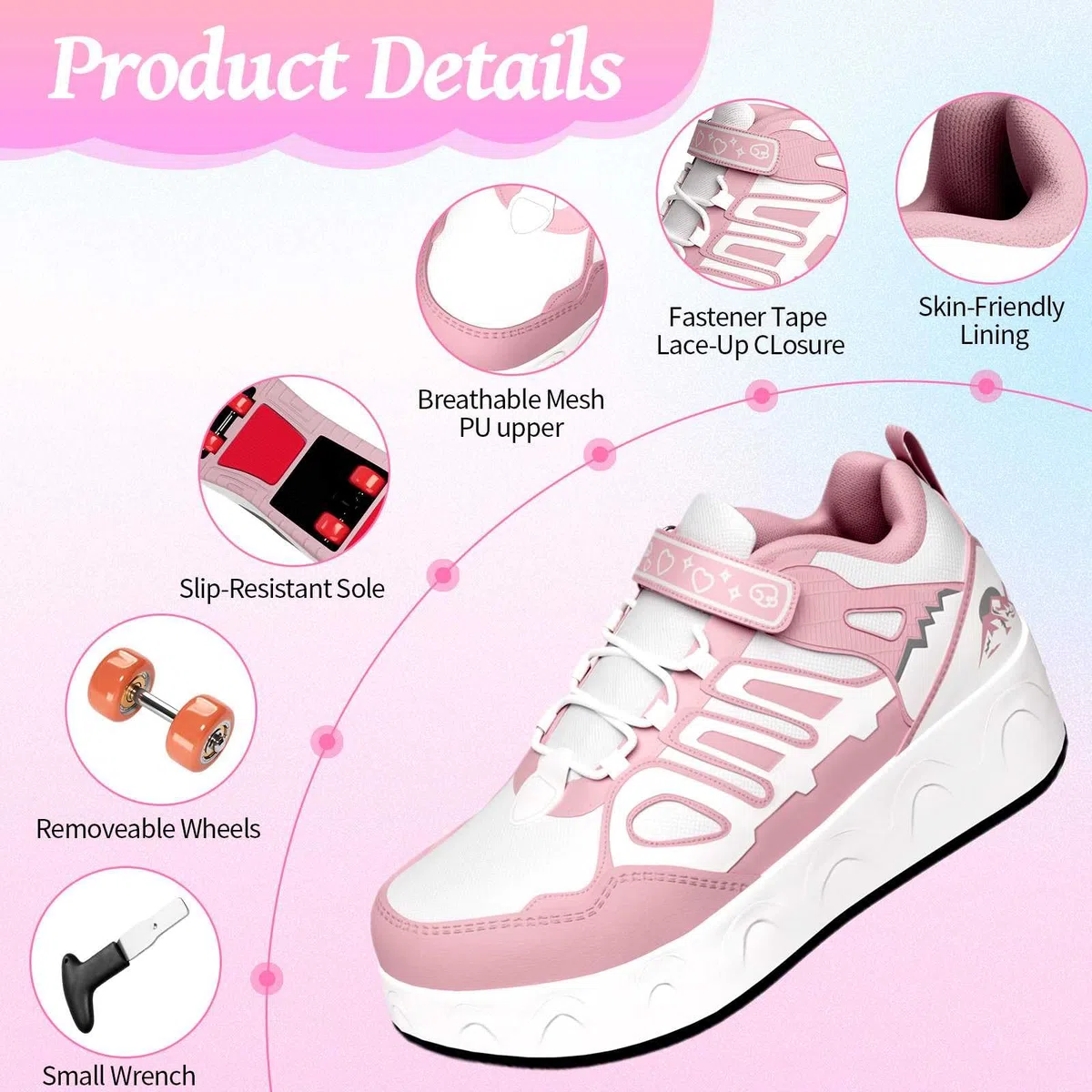 Basket Roller Rétractable Enfant, Chaussures à Roulettes 4 Roues pour Garçons et Filles, Intérieur Extérieur