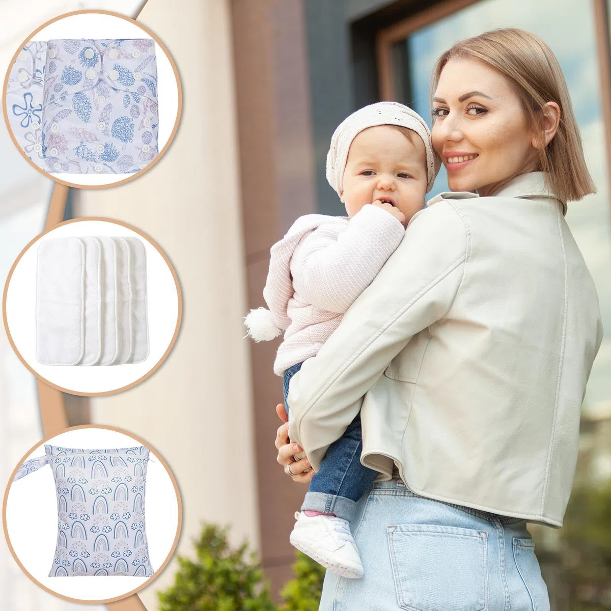Couches en réutilisables, couches lavables pour bébé - Couches en réglables réutilisables | 4x doublures absorbantes et respirantes, couverture étanche avec 4 inserts et 1 sac humide pour les filles p
