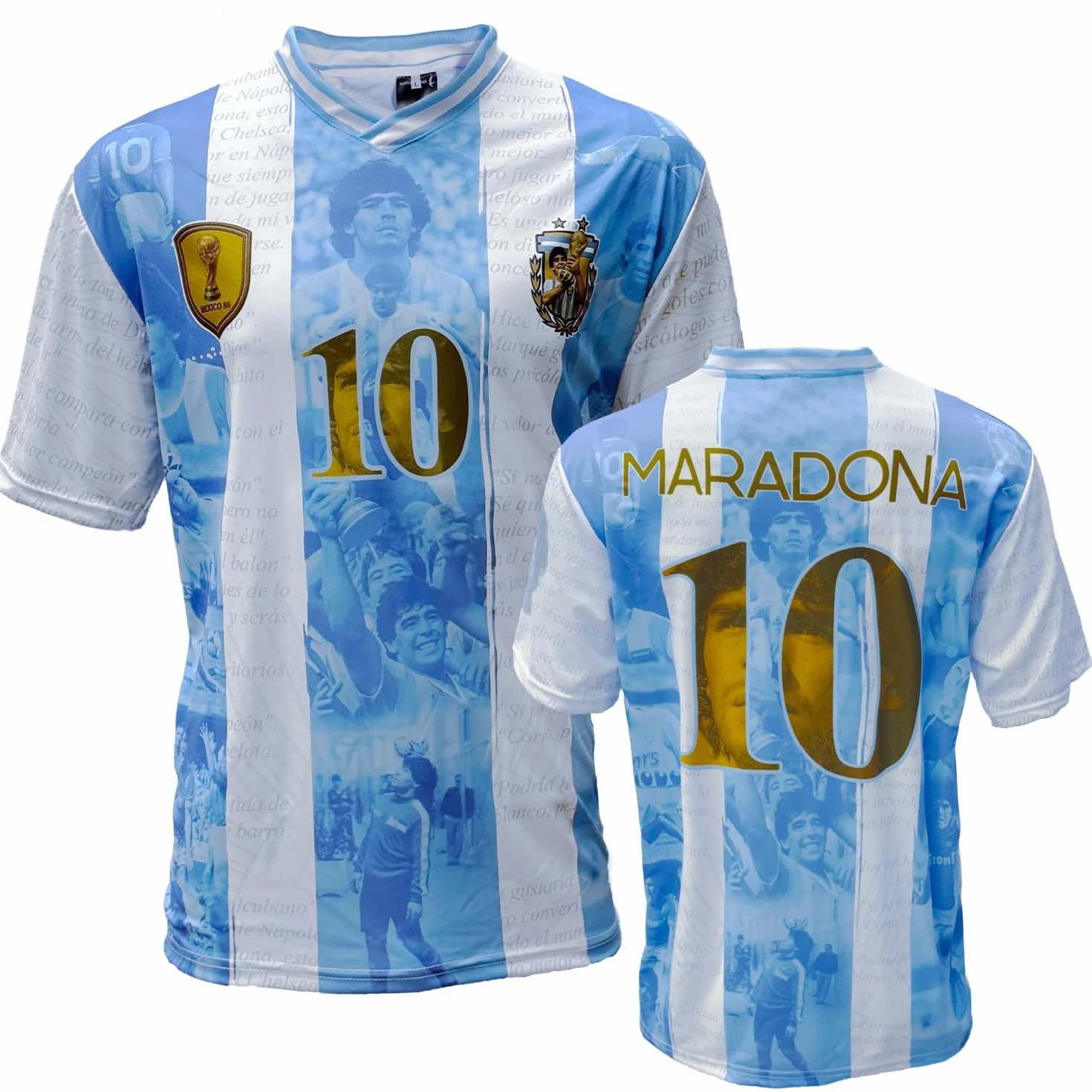 Maillot de Football Diego Armando Maradona - El Pibe de Oro. Réplique Officielle. Maillot Argentine pour Enfant et Ado.