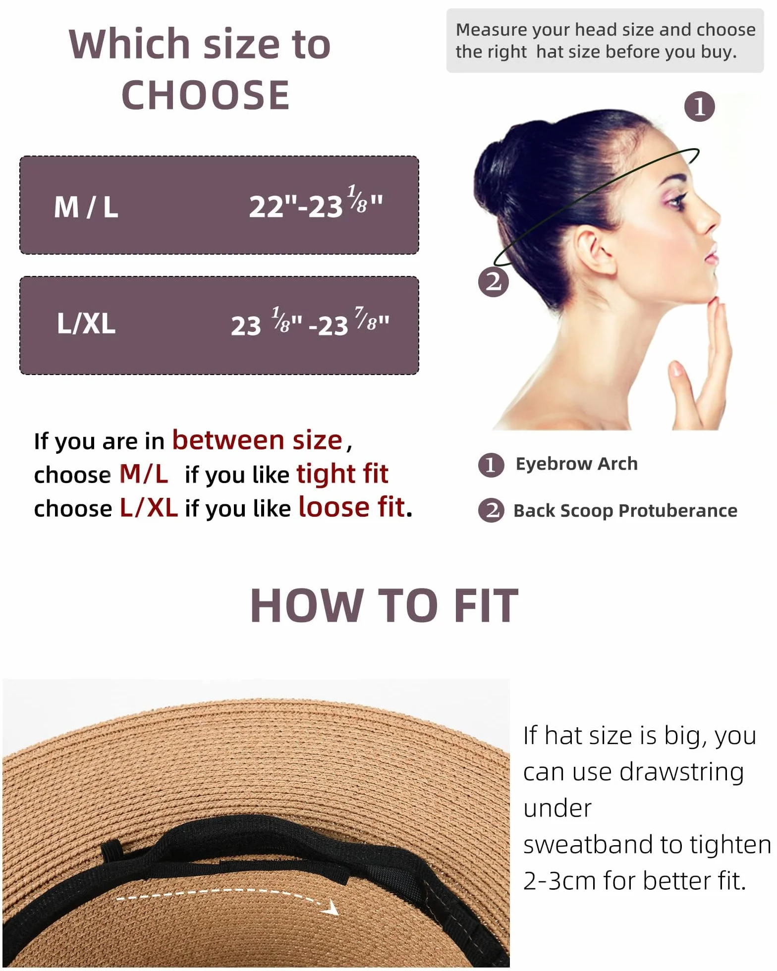 FURTALK Panama Unisexe Chapeau de Paille à Larges Bords Chapeau de Soleil pour Hommes et Femmes Chapeau de Paille Ajustable