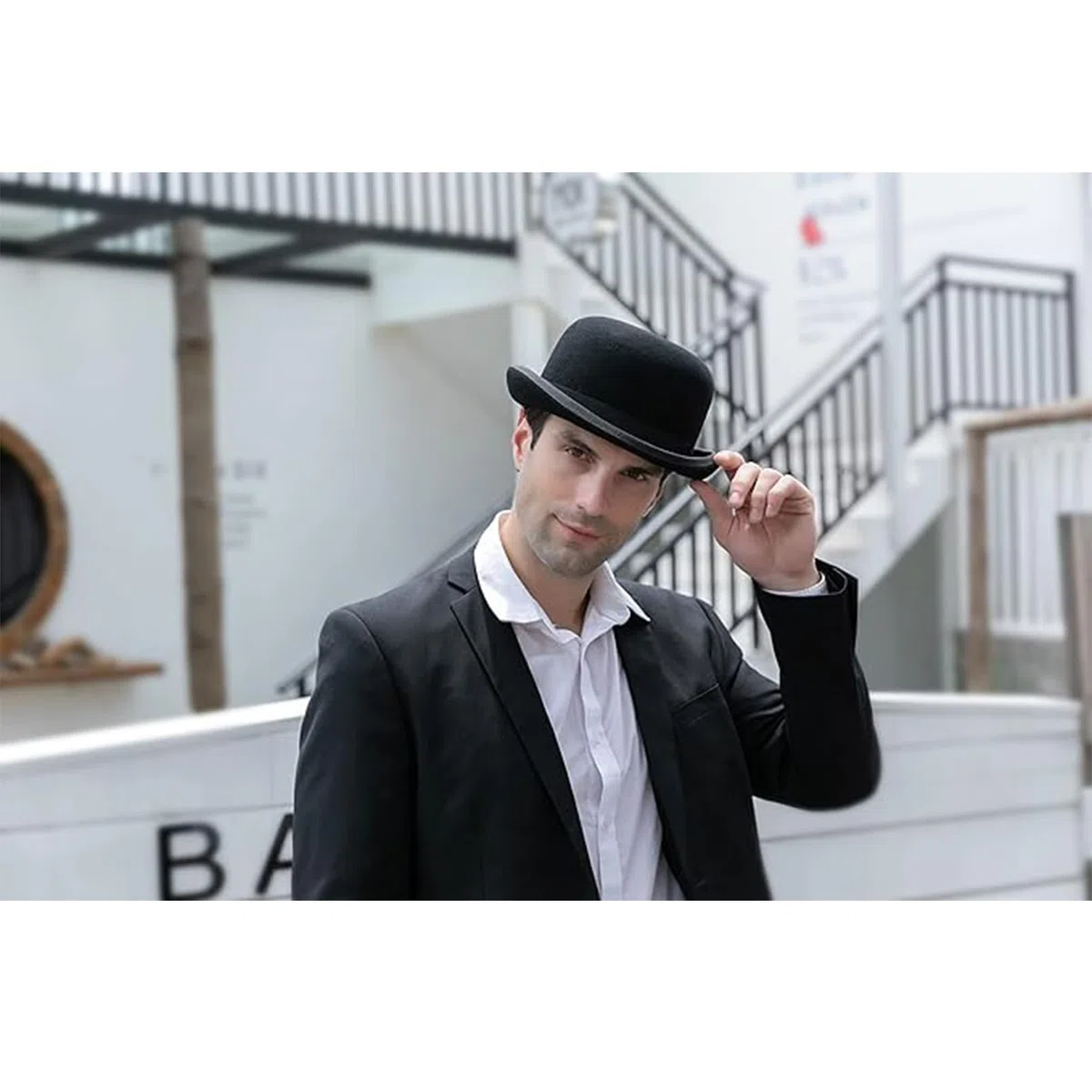 GEMVIE Chapeau Derby Noir en 100% Laine, Chapeau Melon pour Hommes et Femmes, Costumes Vintage
