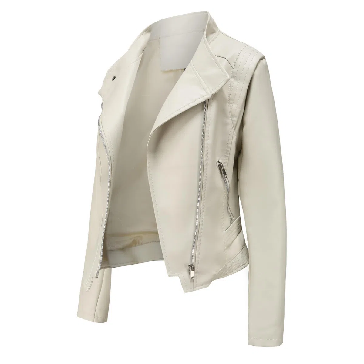 Générique Vestes en cuir pour femmes Manteau de moto en similicuir court et léger#05