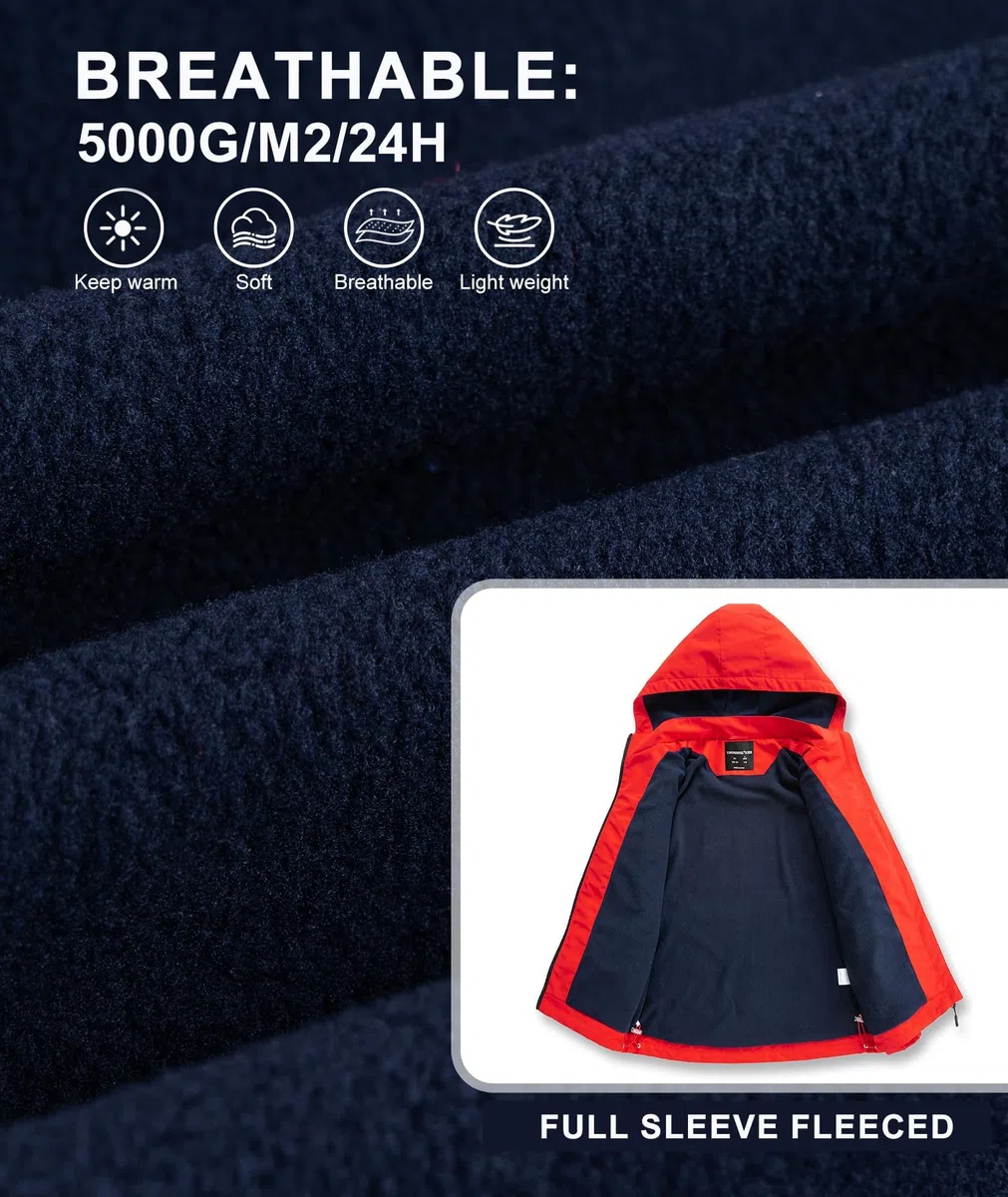 YoungSoul Manteaux Imperméables Garçon - Coupe Vent Doublé Polaire Fille - Veste de Pluie avec Capuche Amovible