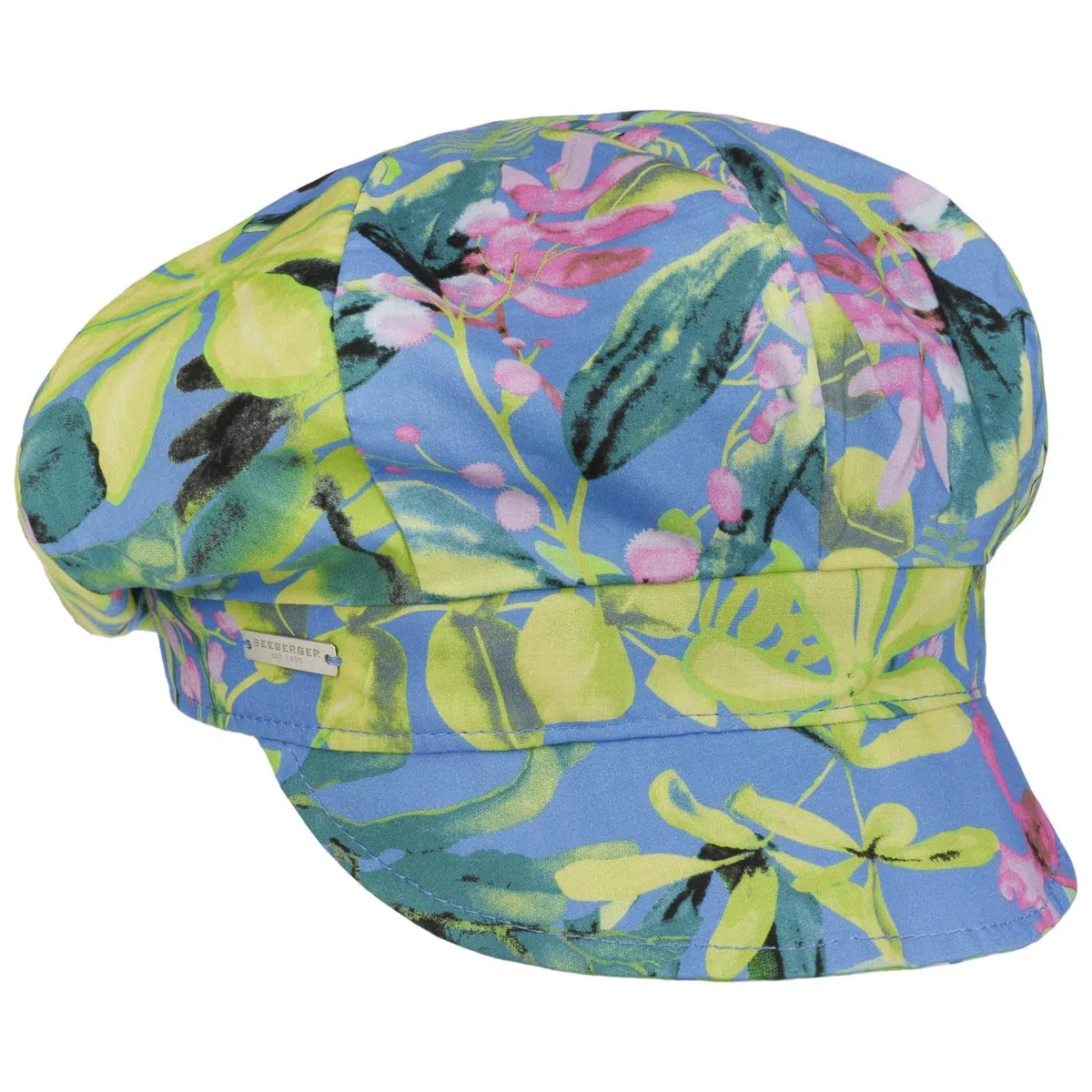 Seeberger Casquette Gavroche Colour Flowers Femme - en Coton avec Etiquette Baker Boy Visiere, Doublure Ete Printemps-ete
