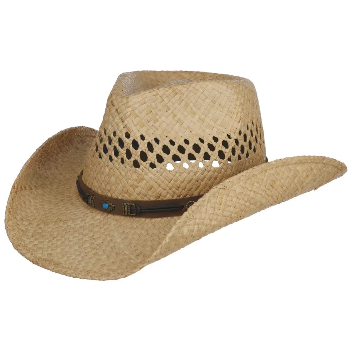 Stetson CHAPEAUSHOP Rifterson Chapeau Western Paille Raphia Bande Similicuir Homme Printemps Ete