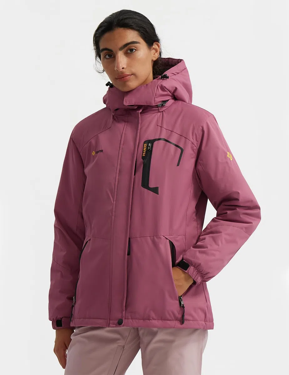 GEMYSE Veste de Ski Femme Imperméable Coupe-Vent Manteau d'Hiver Chaud avec Capuche de Montagne Extérieur en Polaire