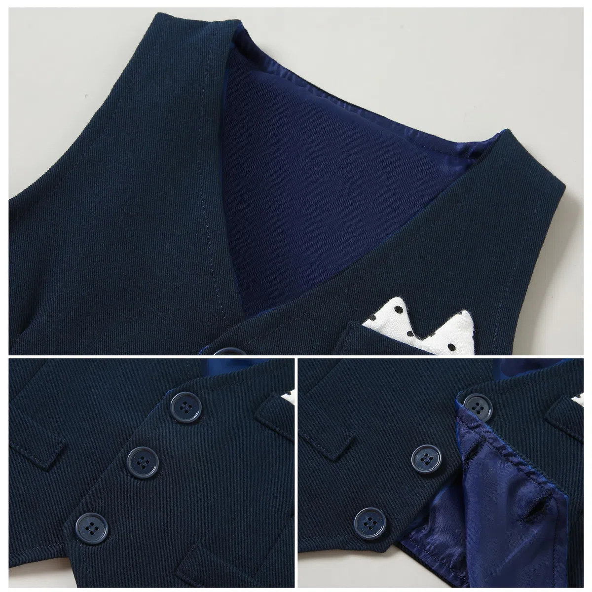 Costumes de Bébé Garçon Baptême Tenue Mariage Parti Bebe pour Ceremonie Ensemble de Barboteuse + Gilet + Pantalon Vêtement Bleu Marine 18-24 Mois