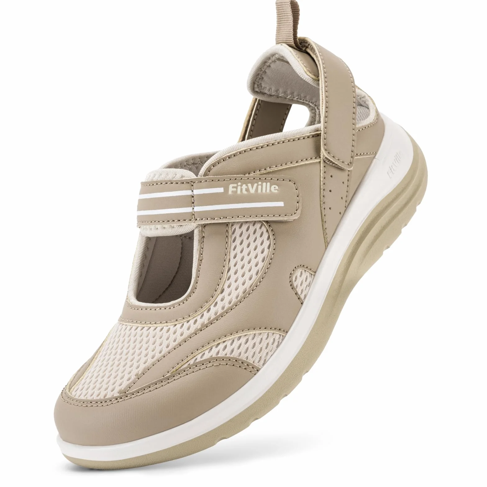 FitVille Chaussures pour Femmes à Pieds Larges Chaussures de Marche Confortables et Respirantes Sandales avec Soutien de la Voûte Plantaire