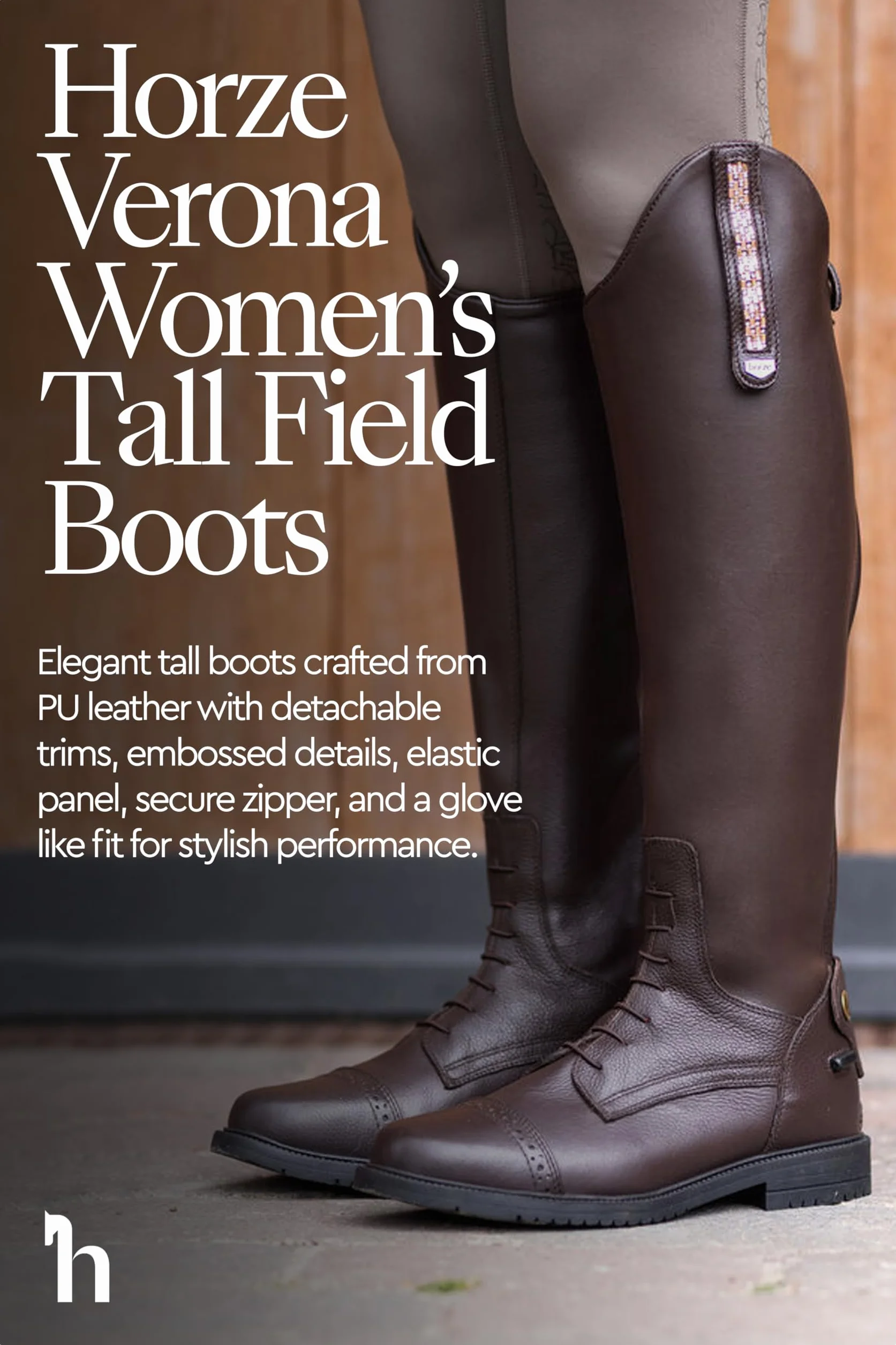 HORZE Femme, Bottes d'équitation Verona, Aspect Cuir, Bracelets Amovibles, Marron, 40W