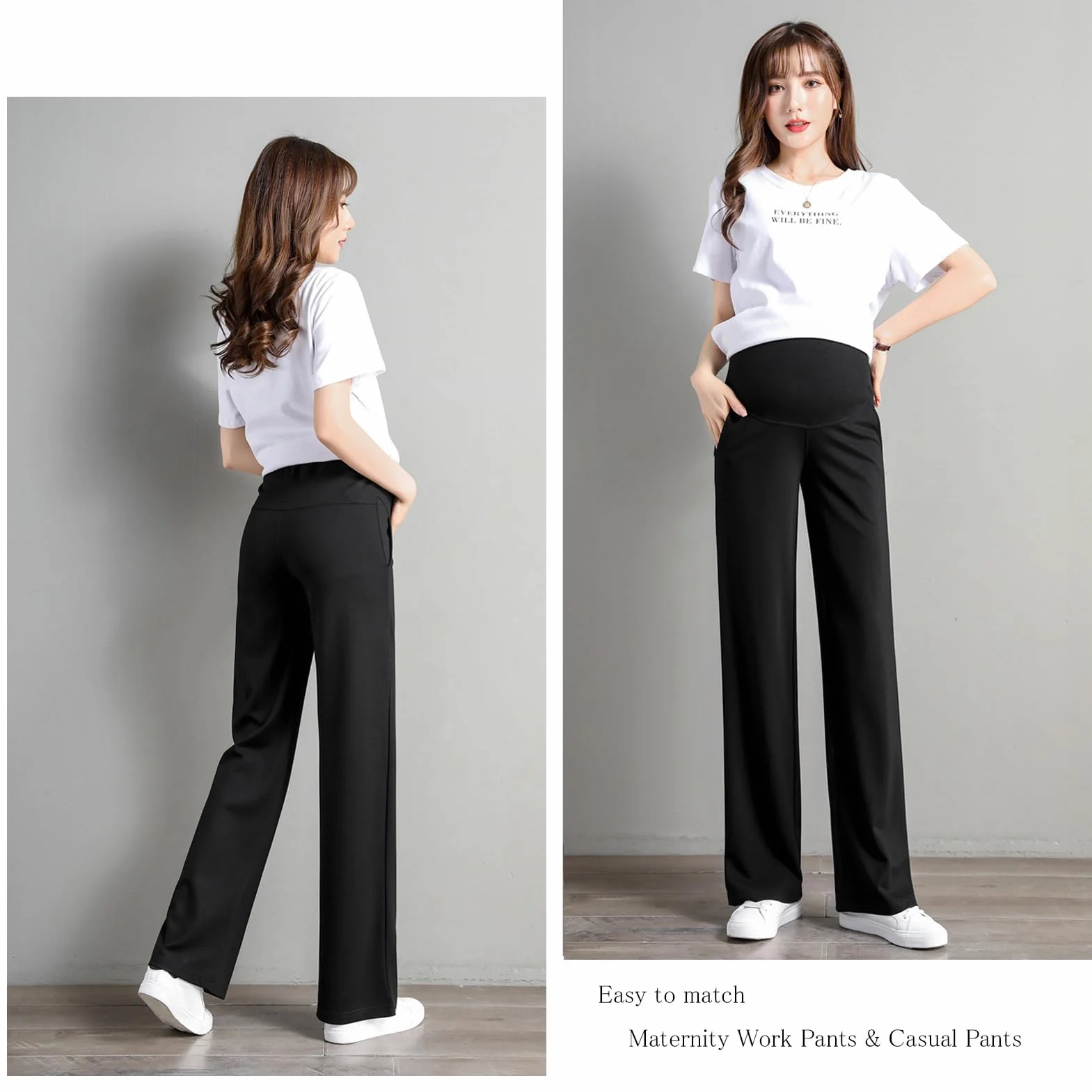 Pantalon de maternité Pantalon Slim Jambe Large Ceinture Ajustable Mode Confortable