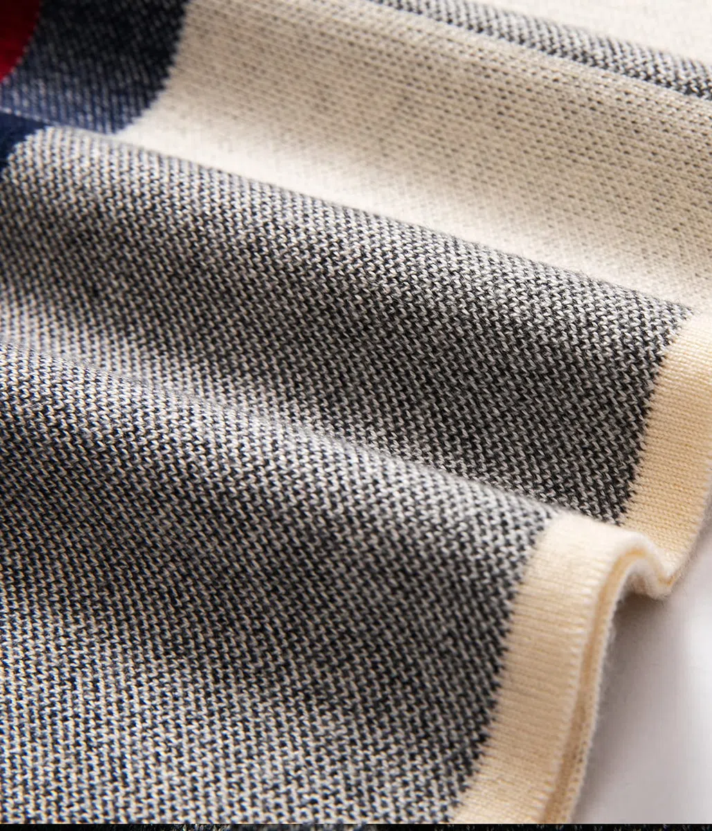 Villand Écharpe Tricotée Tartan en Laine Mérinos Australienne pour Hommes, Plaid Hiver Chaud Épais Doux Cravates avec Boîte Cadeau, 30CM W x 180CM L