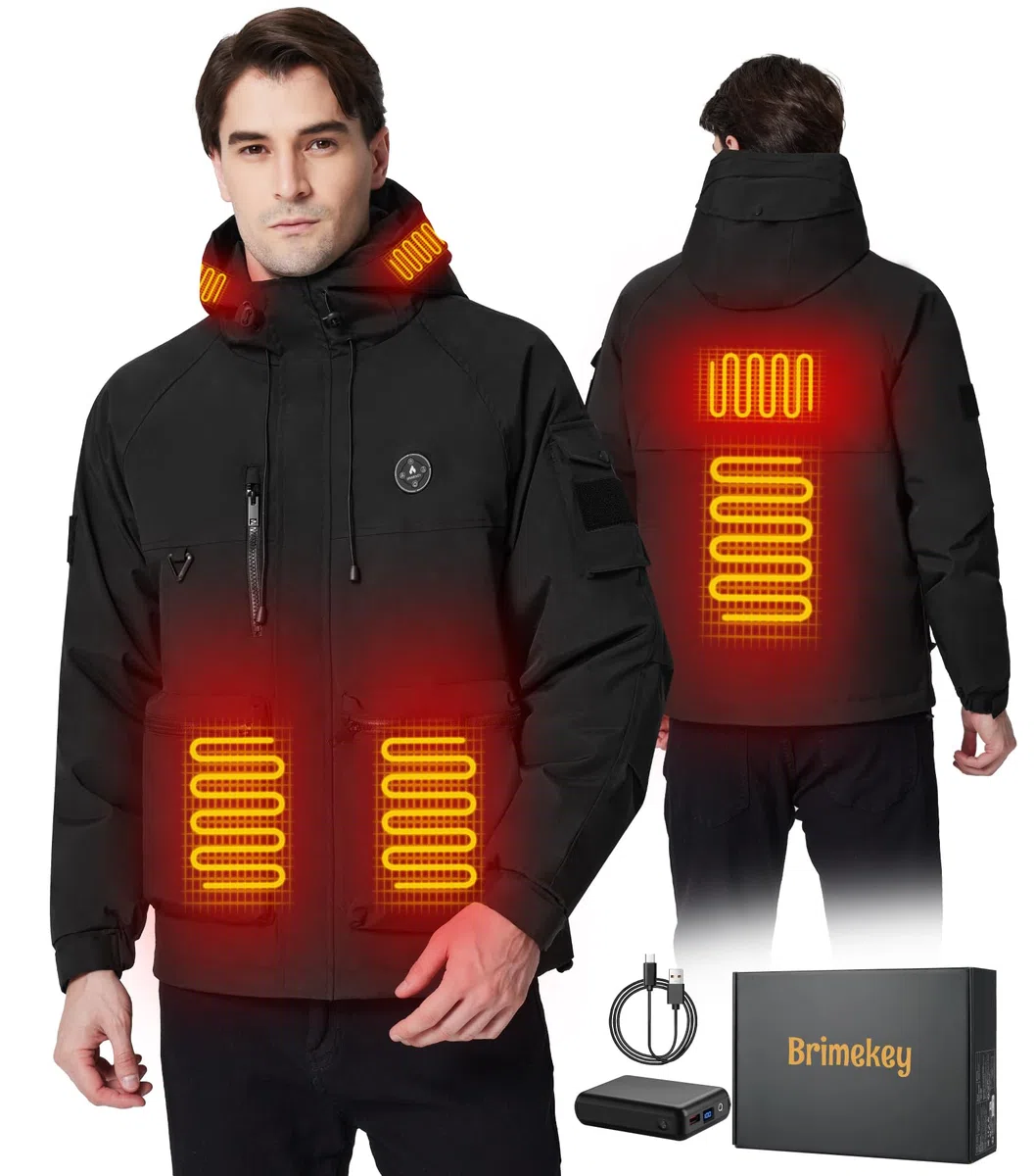 Veste Chauffante Homme, Blouson Chauffant avec Batterie 12000mAh 7.4V, 6 Zones de Chauffage & 3 Niveaux de Température, Veste D'hiver Imperméable Coupe-vent pour Ski Randonnée Camping