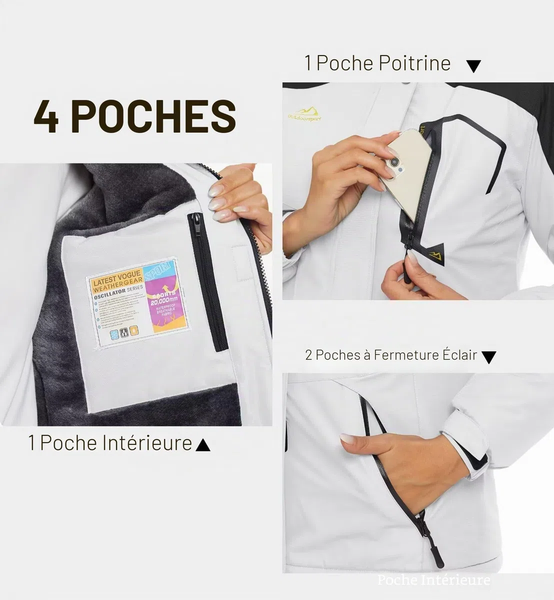 KEFITEVD Veste Chaude d'Hiver pour Femmes Manteau Imperméable Coupe-Vent Ski Camping Veste avec Capuche Amovible