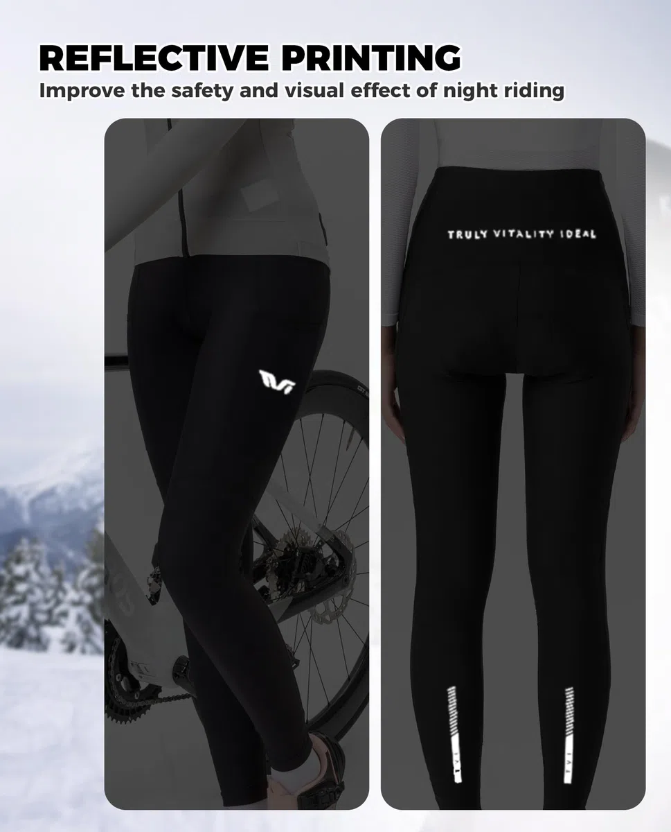 ROCKBROS TVI Pantalon de Cycliste Femme Rembourré d’Hiver, Leggings de Vélo Rembourré avec Poche Longue Respirant Élastique Thermique, Noir S-2XL