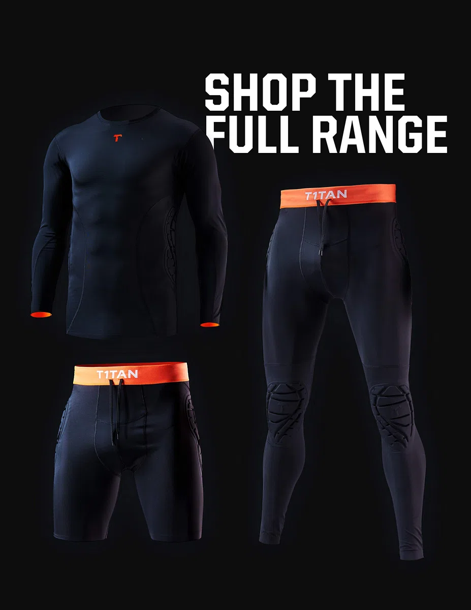 T1TAN sous-Short de Protection pour Gardiens de Foot, Pantalon de sous-vêtement Gardien de But rembourré avec Protection des Hanches, Ceinture de Pantalon élastique et Cordon, Taille XXS-XL, Noir