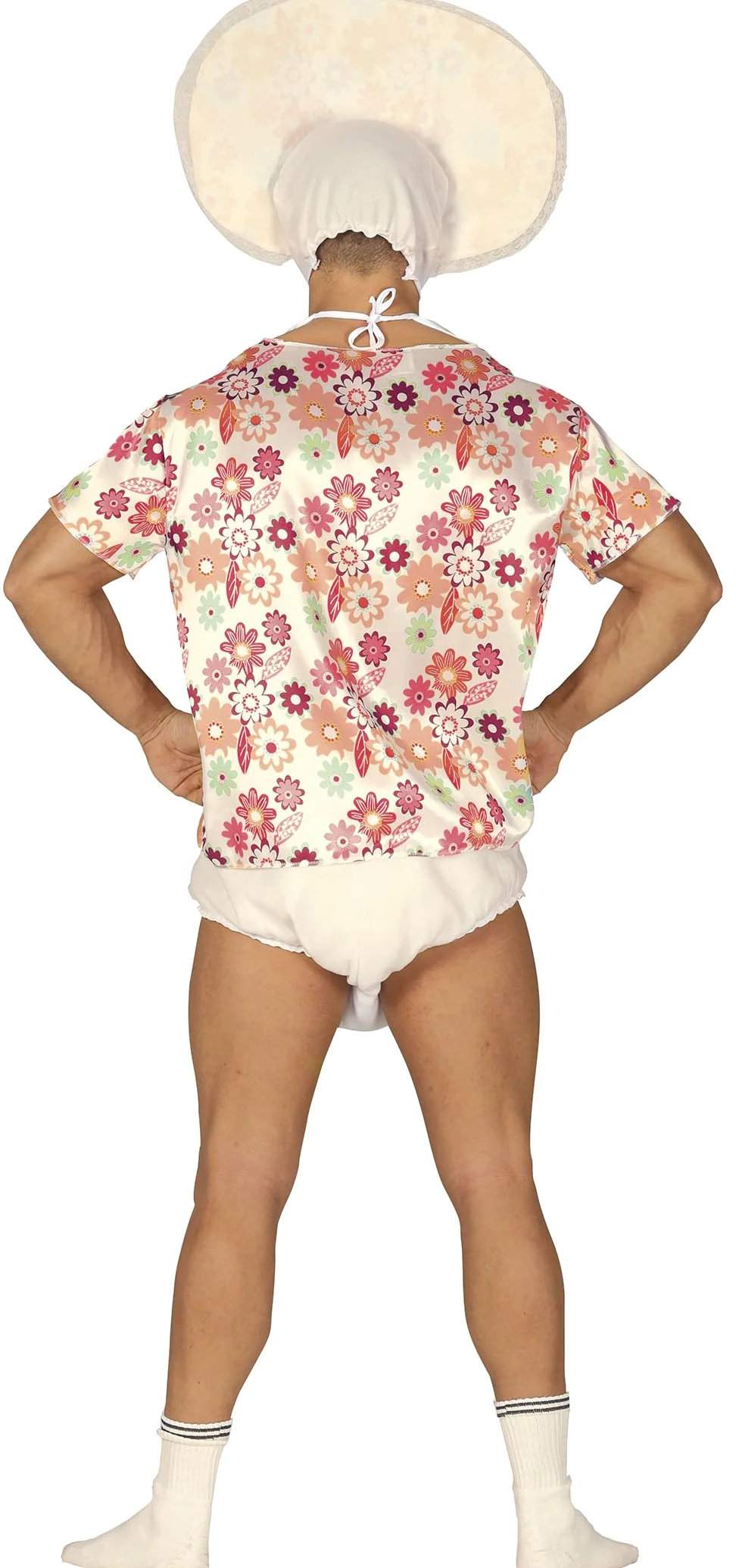 FIESTAS GUIRCA | Costume de Bebé Adulte - Bavoir, T-shirt, Coiffe et Couche - Enterrement de Vie de Garçon, Fêtes Déguisées et Célébrations - Idéal pour Homme Adulte - Blanc et Multicolore