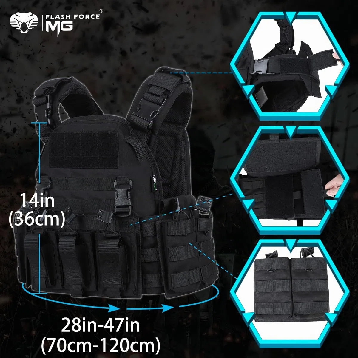 MGFLASHFORCE Gilet tactique Molle Airsoft pour homme