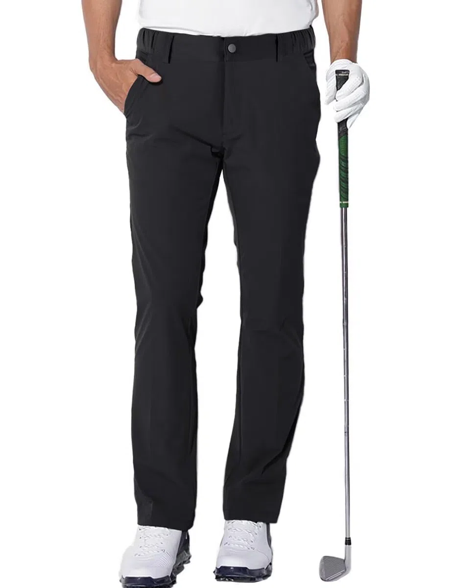 Pantalon Golf Homme Extensible Imperméable Pantalon Homme Slim Stretch Coupe Droite Sports Golf Pants Taille élastique avec 4 Poches Noir 2XL