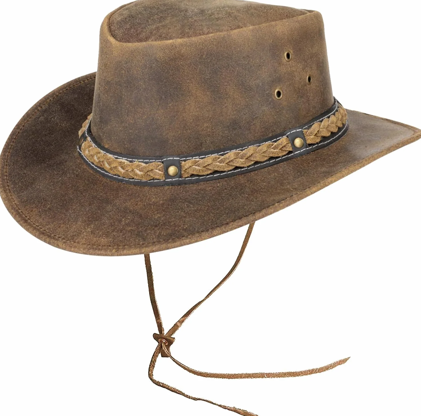 Pamposh Cowboy Chapeau pour Hommes & Femmes-Prime Cuir Australien Chapeau-Léger Mainfait Occidental Hat-Modifiable Large Bord Cowgirl Hat