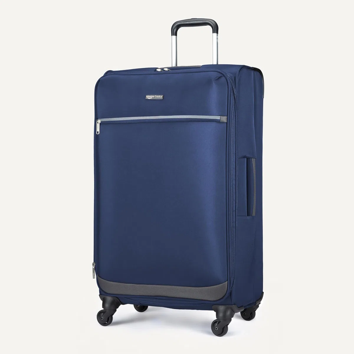 Amazon Basics Grande Valise Souple (76 cm), Avec 4 Roues Pivotantes Multidirectionnelles 360°, Extensible, Poche Zippée et Sangles, Poignée Télescopique, Bleu Marine