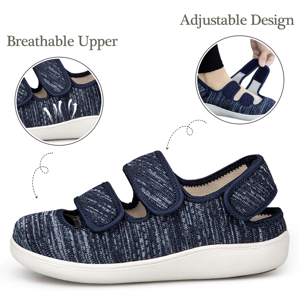 Hsyooes Sandales de rééducation Femme Chaussures diabétiques Hommes Chaussons Orthopédique Respirable Réglables Pantoufles Anti-dérapante Edema Swollen