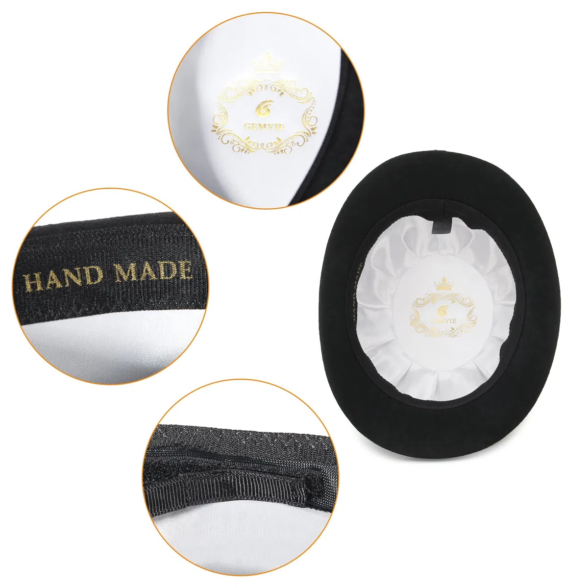 GEMVIE Chapeau Derby Noir en 100% Laine, Chapeau Melon pour Hommes et Femmes, Costumes Vintage