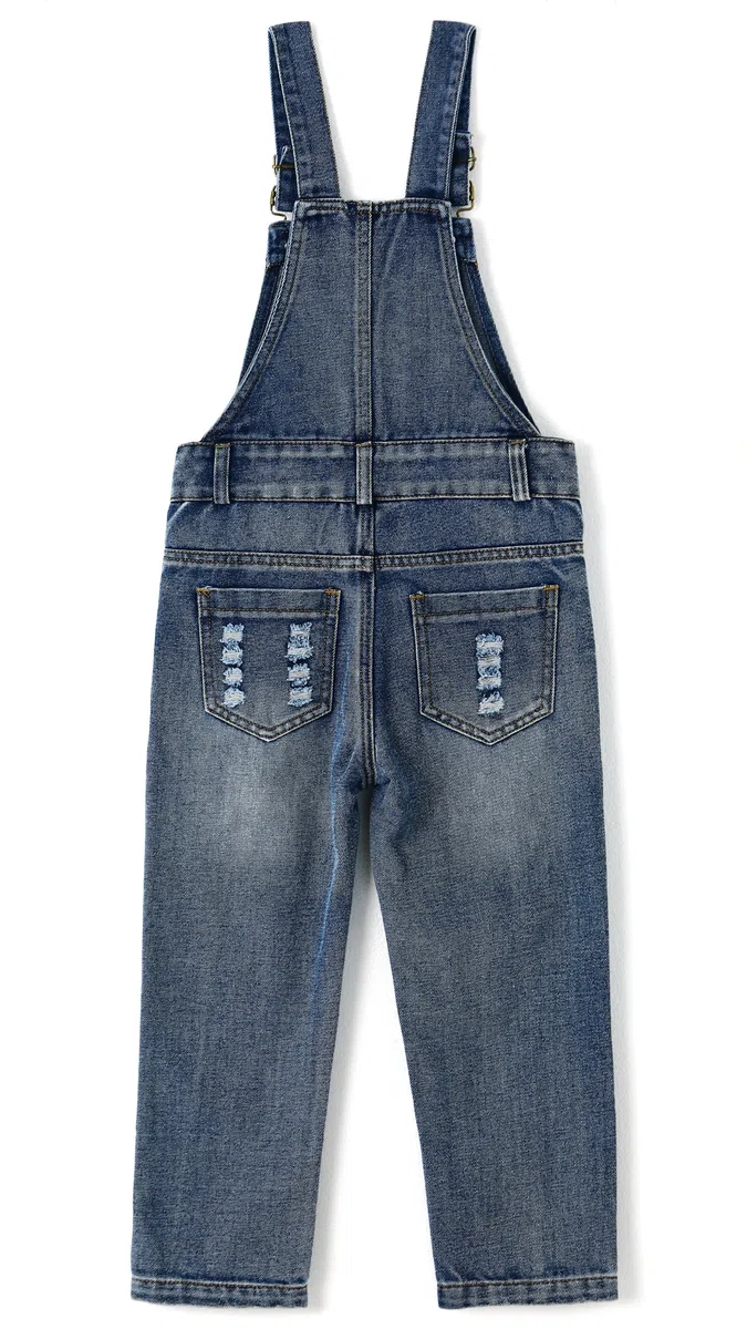 KIDSCOOL SPACE Bébé & Petites Filles/Garçons Big Bib Pocket Stone Washed Ripped Denim Salopette