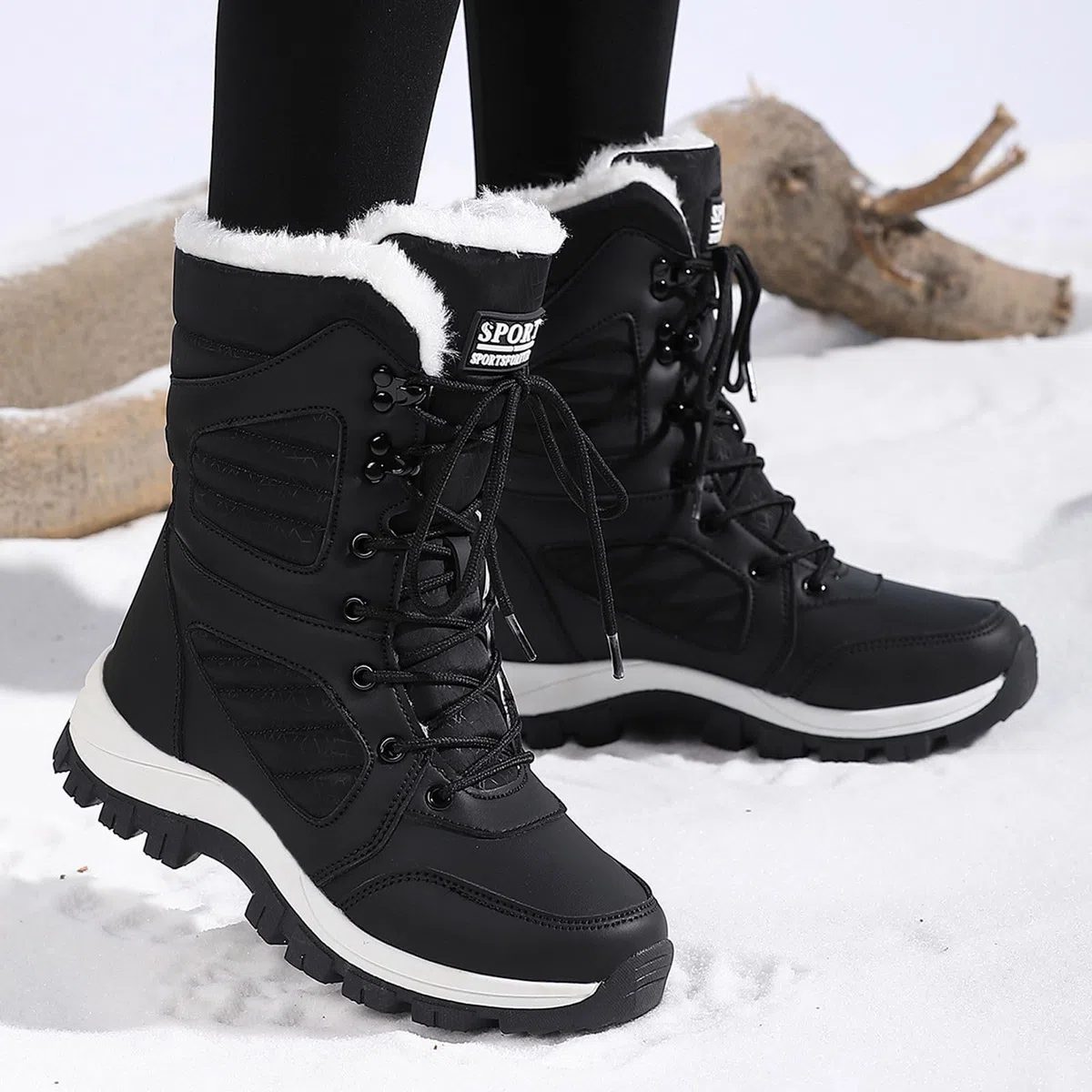 Bottes de Neige Femme Imperméable Mi-Mollet Bottes Femme Hiver Chaude Snow Boots Fourrées Confort Bottines Chaussures de Randonnée Ski Antidérapante Chaussure Orthopedique Hiver Bottine Botte de Neige
