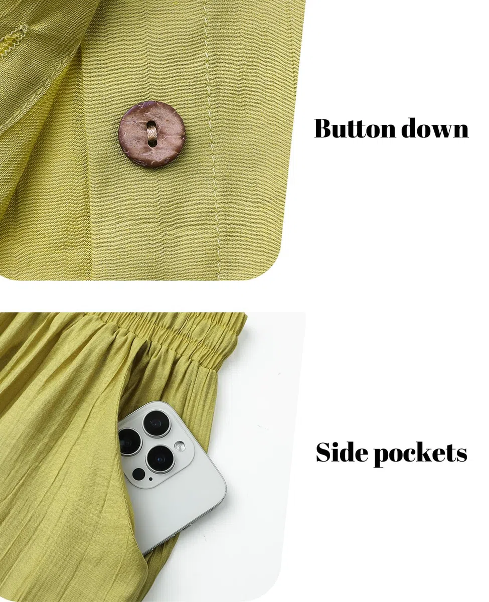 Adigaber Survêtement à Manches Longues pour Femmes Ensemble Deux Pièces Chemise Boutonnée et Ample Taille Haute Jambe Large Cordon de Serrage Pantalons avec Poches