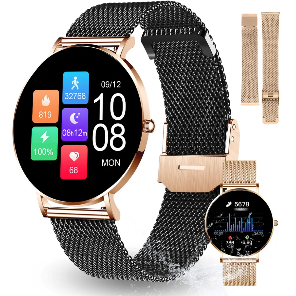XCOAST SIONA 2 AMOLED 1,3" Montre Intelligente pour Femme, étanche, pouls, Pression Sanguine, oxygène dans Le Sang, 21 Modes Sport, Pile 7 Jours, avec Bracelet supplémentaire Gratuit