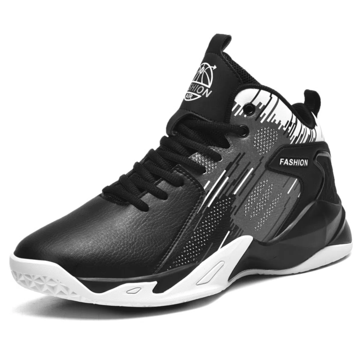 Chaussures de Basket-Ball Montantes for Hommes, Chaussures de Sport antidérapantes et Tendance(Black White,48 EU)
