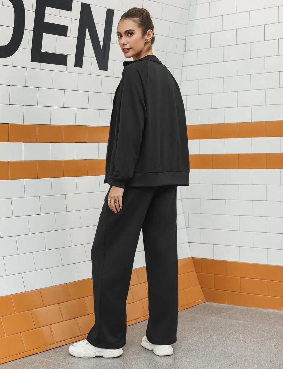 Terecey Survetement Ensemble Femmes de Jogging 2 Pièces Vêtements de Sport en Coton à Manches Longues de Fitness Mode Tracksuit avec Zippe