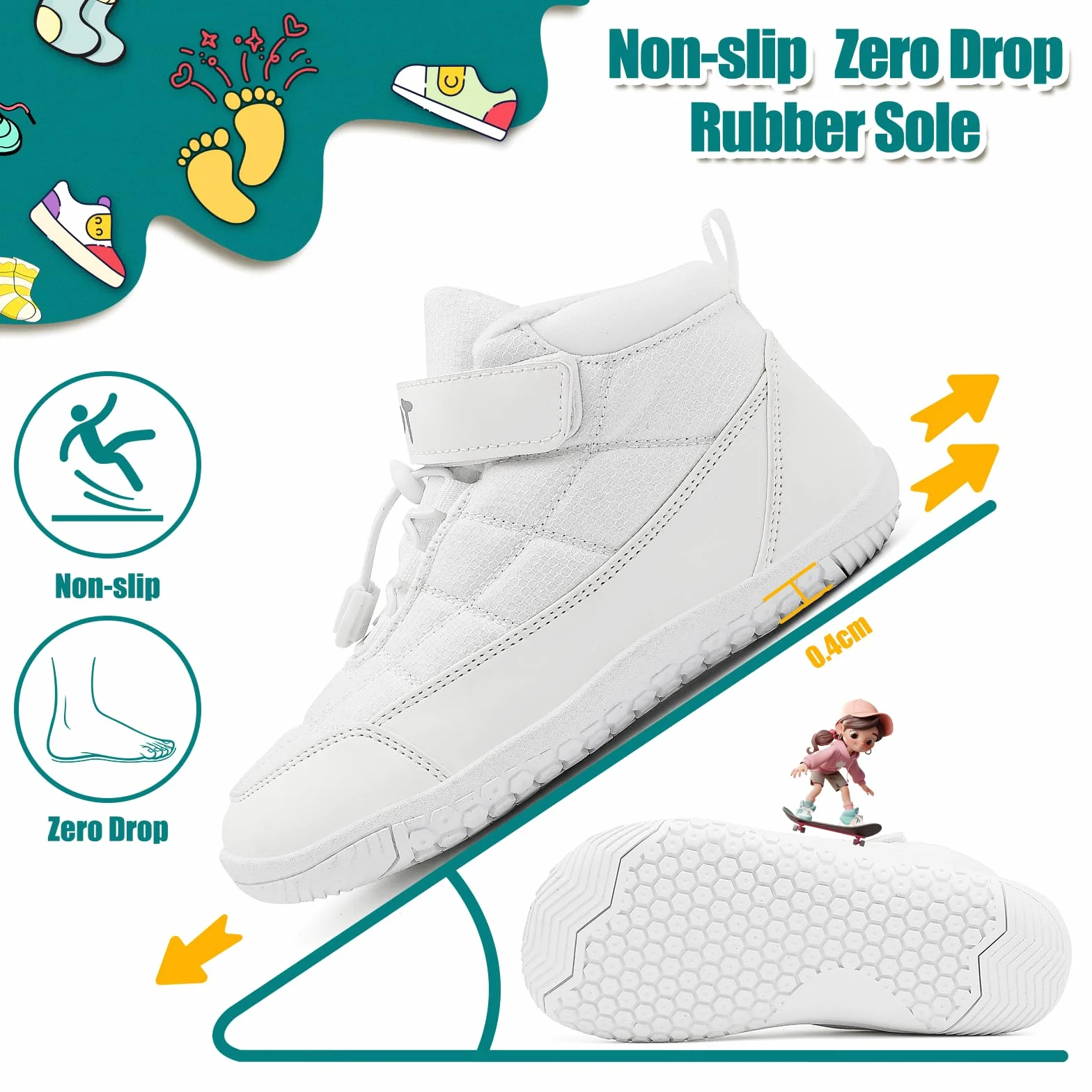 Wizshoe Chaussures Pieds Nus Enfants Trail Garcons Fille Minimaliste Barefoot Bottes Baskets Running Sneakers Léger Respirantes Antidérapantes Transition Printemps Automne Blanc 33EU
