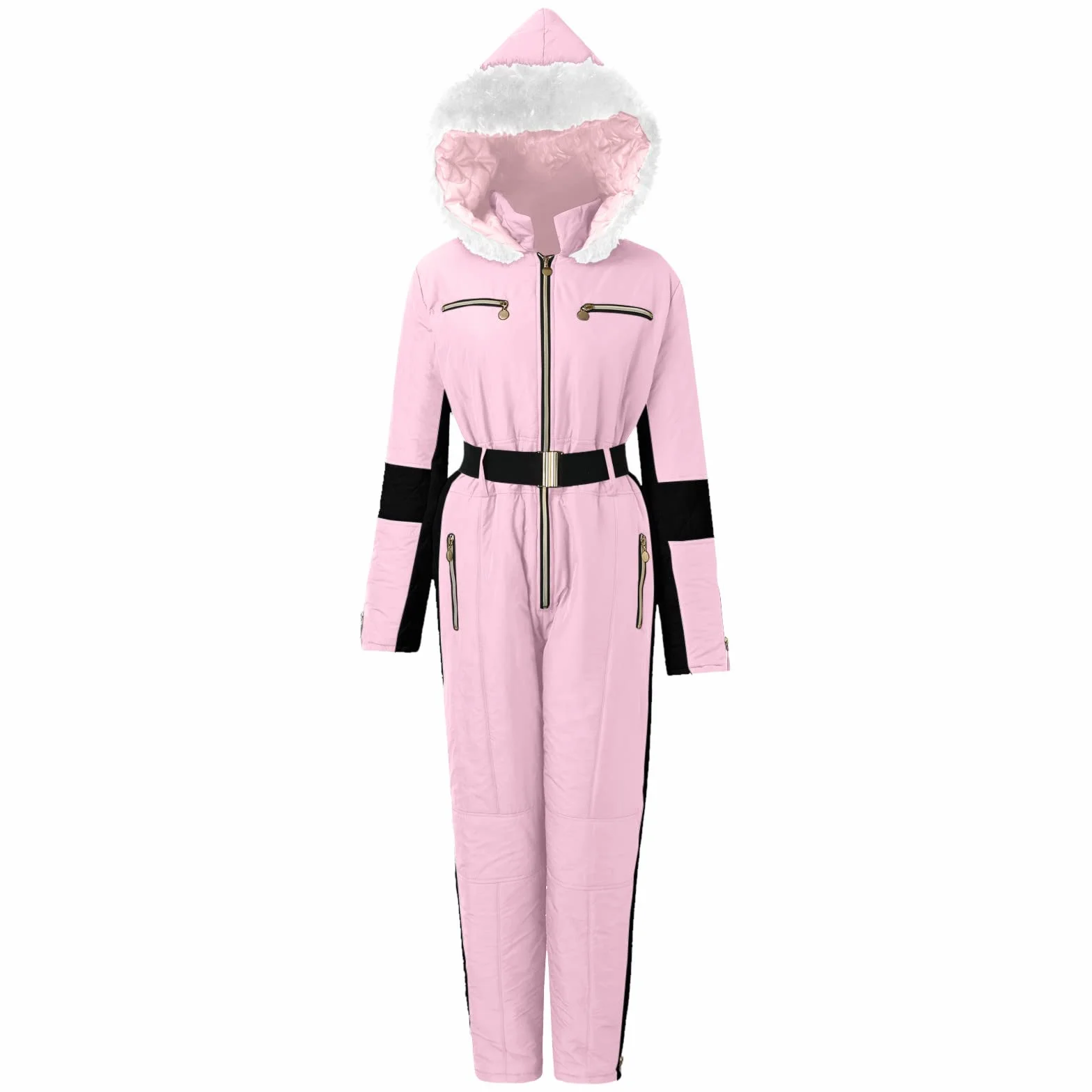 Veste de Ski à La Mode pour Femmes Combinaison de Sports de Plein Air à Capuche Veste de Ski Zippée avec Poches Adaptée Aux Sports de Ski