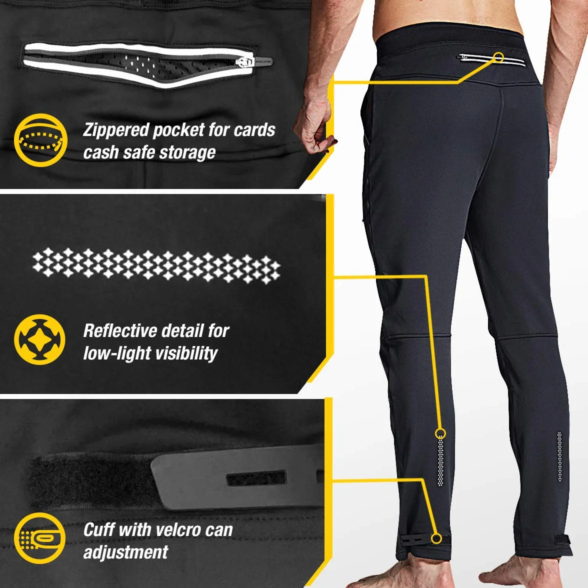 Souke Sports Pantalon de Cyclisme pour Homme avec Poches Zippées étanche Pantalon VTT Homme Thermique pour Hiver Long Respirant Pantalon de Sport pour Fitness Camping Escalade Course à Pied et Ski