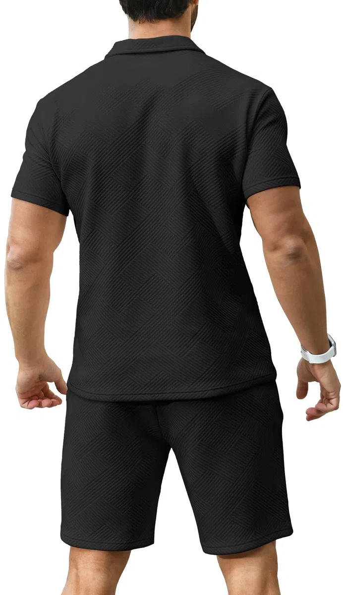 KUYIGO Men's Polo Shirt and Shorts 2-Piece Set Summer Casual Sweat Suits M-3XL