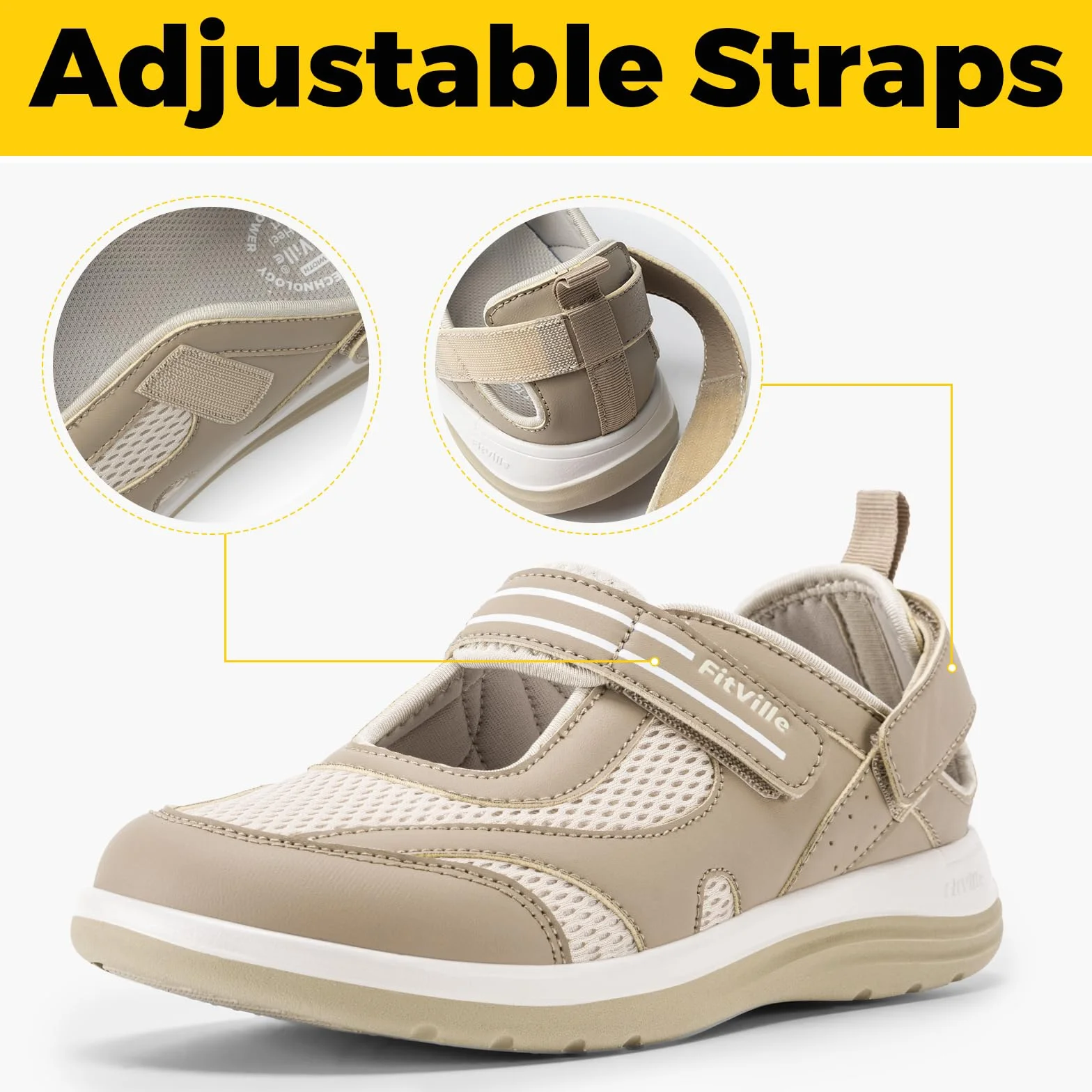 FitVille Chaussures pour Femmes à Pieds Larges Chaussures de Marche Confortables et Respirantes Sandales avec Soutien de la Voûte Plantaire