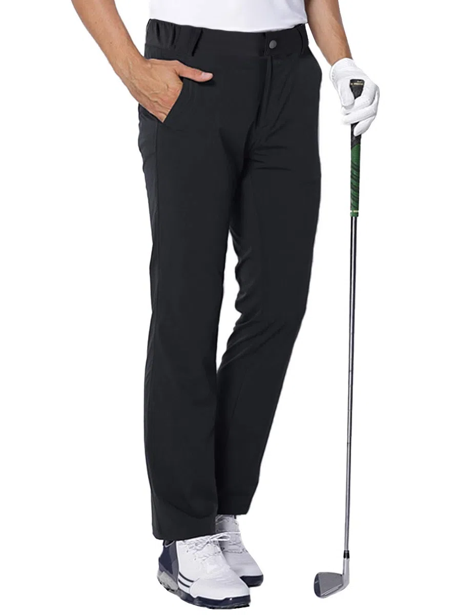 Pantalon Golf Homme Extensible Imperméable Pantalon Homme Slim Stretch Coupe Droite Sports Golf Pants Taille élastique avec 4 Poches Noir 2XL