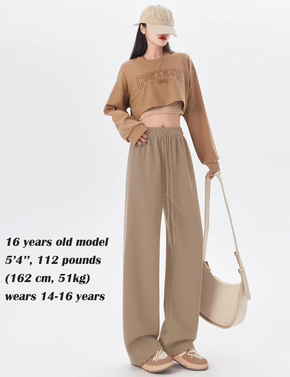 Kiench Pantalon de Jogging Taille Haute pour Ado Fille Jambes Larges avec Cordon de Serrage