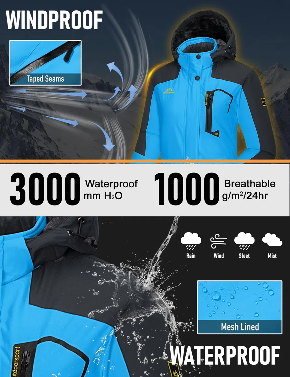 MAGCOMSEN Vestes imperméables pour femme - Manteaux chauds d'hiver - Pour randonnée, camping - Avec poches zippées
