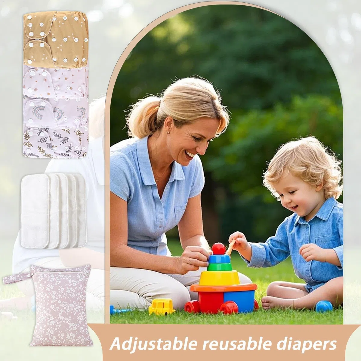 Couches en réutilisables, couches lavables pour bébé, Couches de bébé en lavable réglables, Couvercle 4x étanche, doublures absorbantes et respirantes avec 4 inserts et 1 sac humide, empêche la