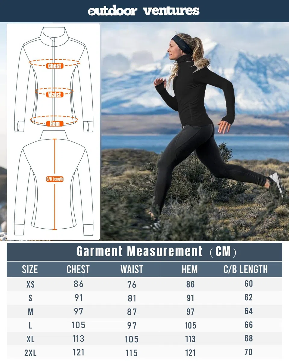 Outdoor Ventures Veste de course pour femme, col montant, veste de sport, manches longues, veste de survêtement légère et respirante, sans capuche, avec trou pour les pouces et poche, pour la course